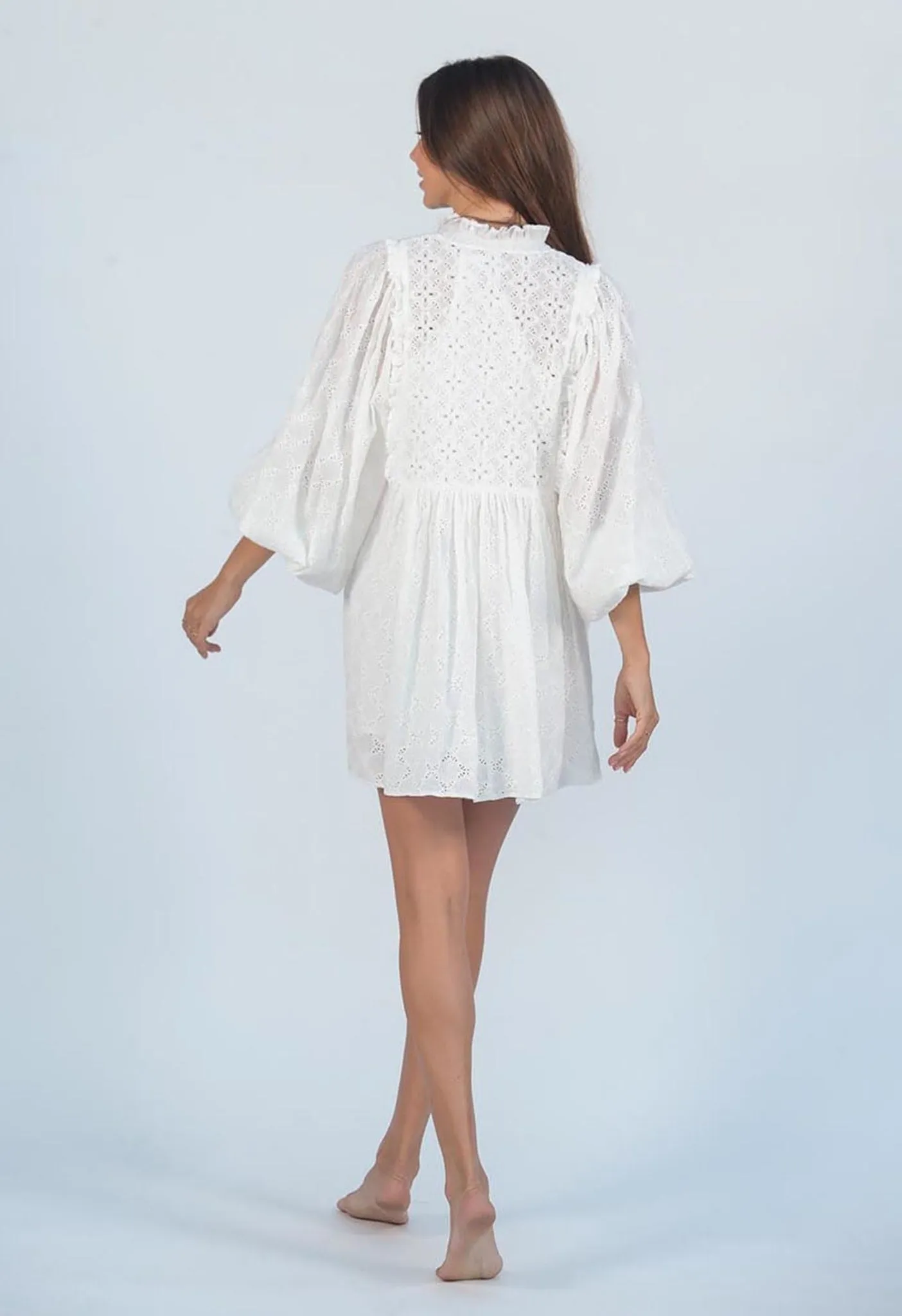 KEEPS ME HIGH - VOLUME SLEEVE EYELET DRESS