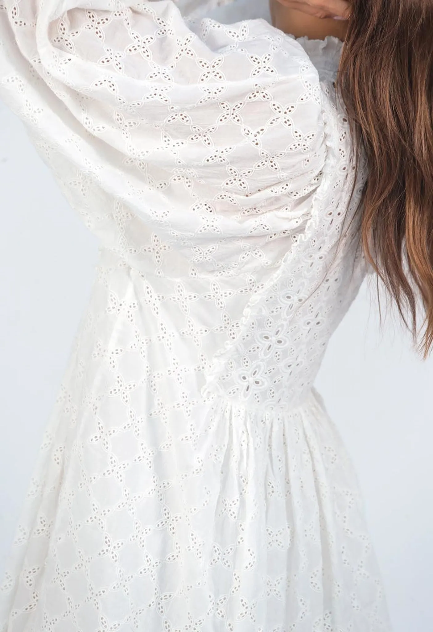 KEEPS ME HIGH - VOLUME SLEEVE EYELET DRESS