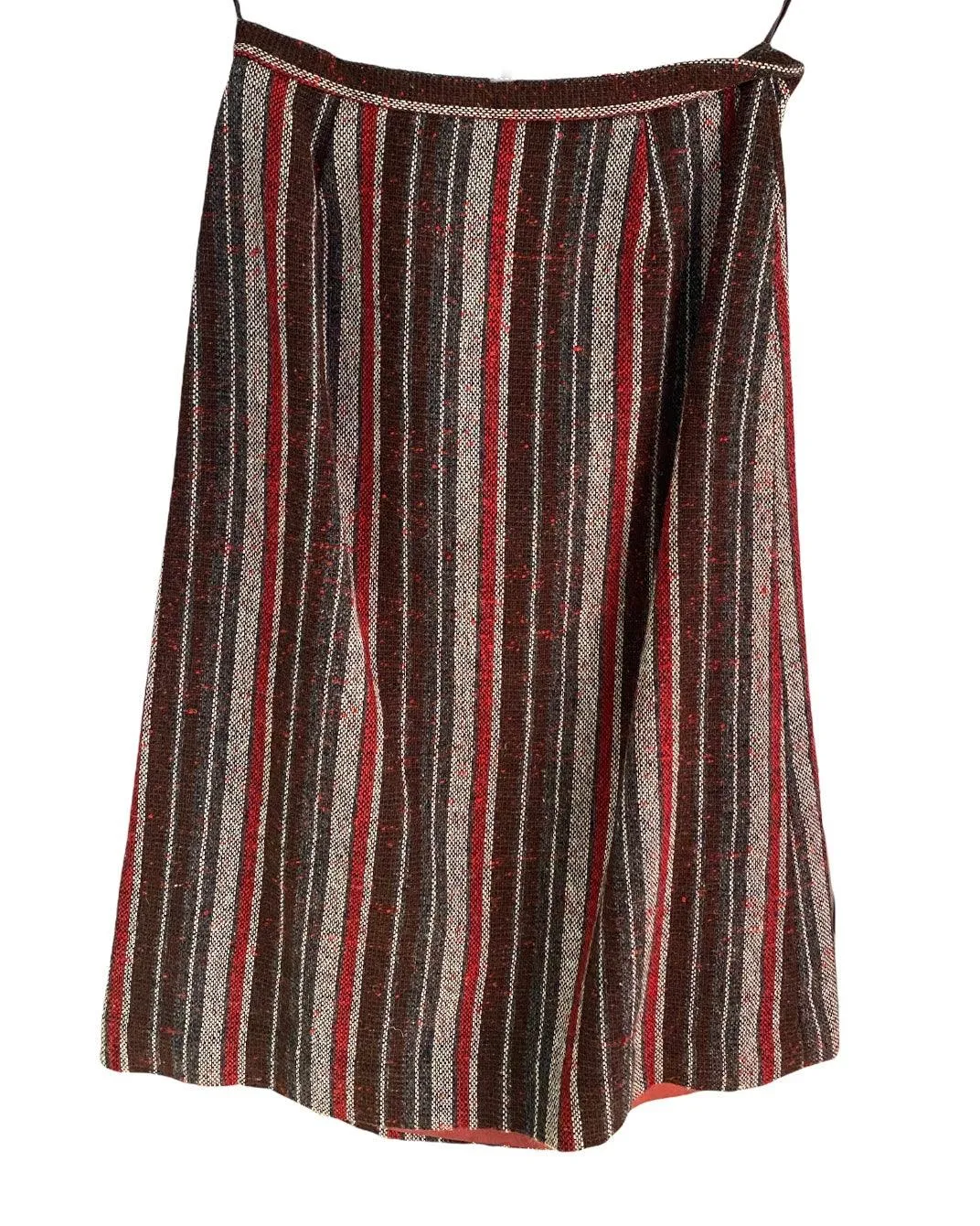 Laure Vintage Wool Skirt Suit Red and Grey Striped.  UK Size 12