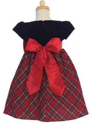 Lito Baby Girls Red Black Velvet Plaid Taffeta Bow Christmas Dress 3-24M