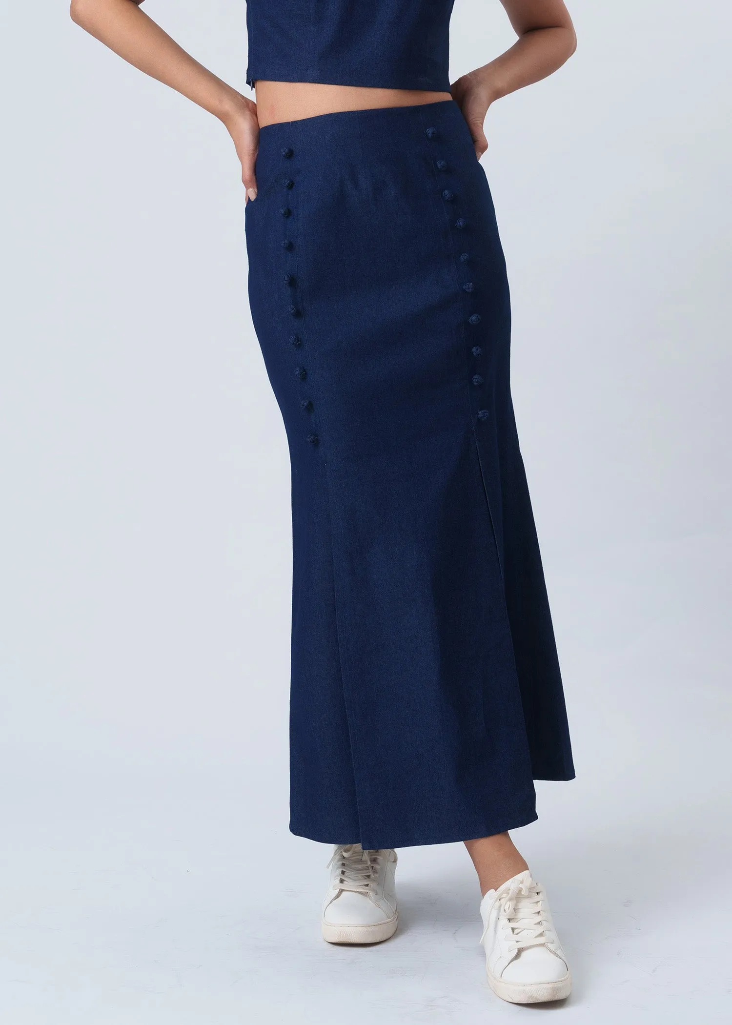 Maxi Denim Skirt w Two Front Slits (Denim)