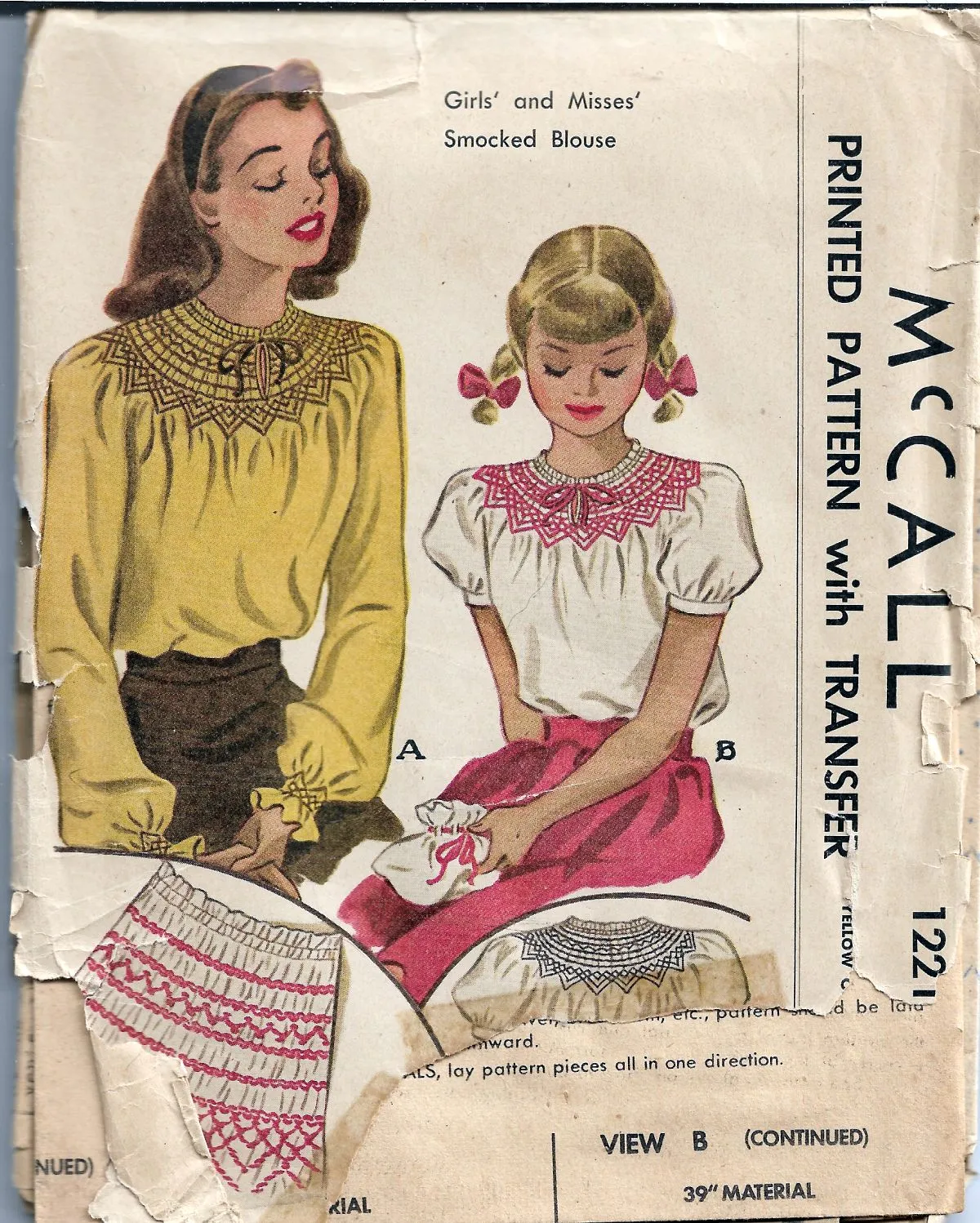 McCall 1221 Misses Smocked Blouse Vintage Sewing Pattern 1940s