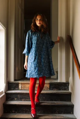 Midhurst Smock Dress in Denim Sprig Print