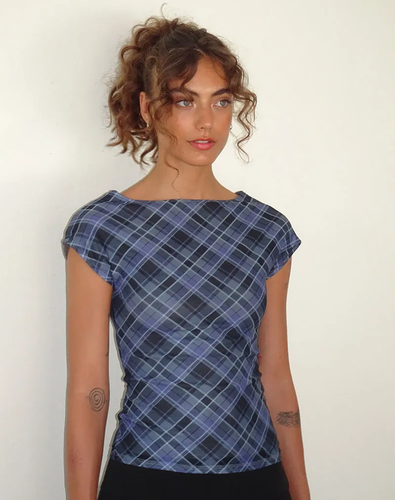 Nova Top in Blue Grey Check Mesh