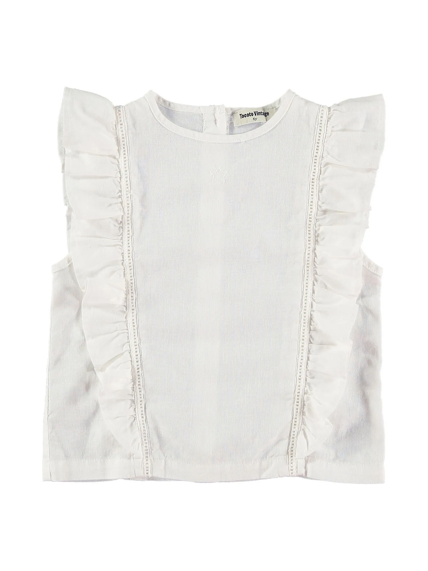 Off White Sleeveless Ruffled Blouse