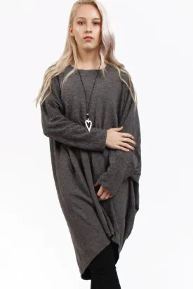 Oversized Textured Hi Low Batwing Top in Grey