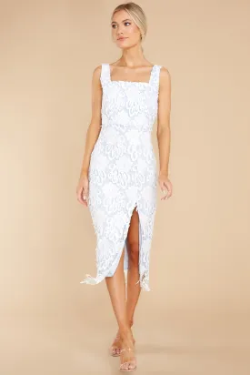 Own The Room Light Blue Lace Midi Dress