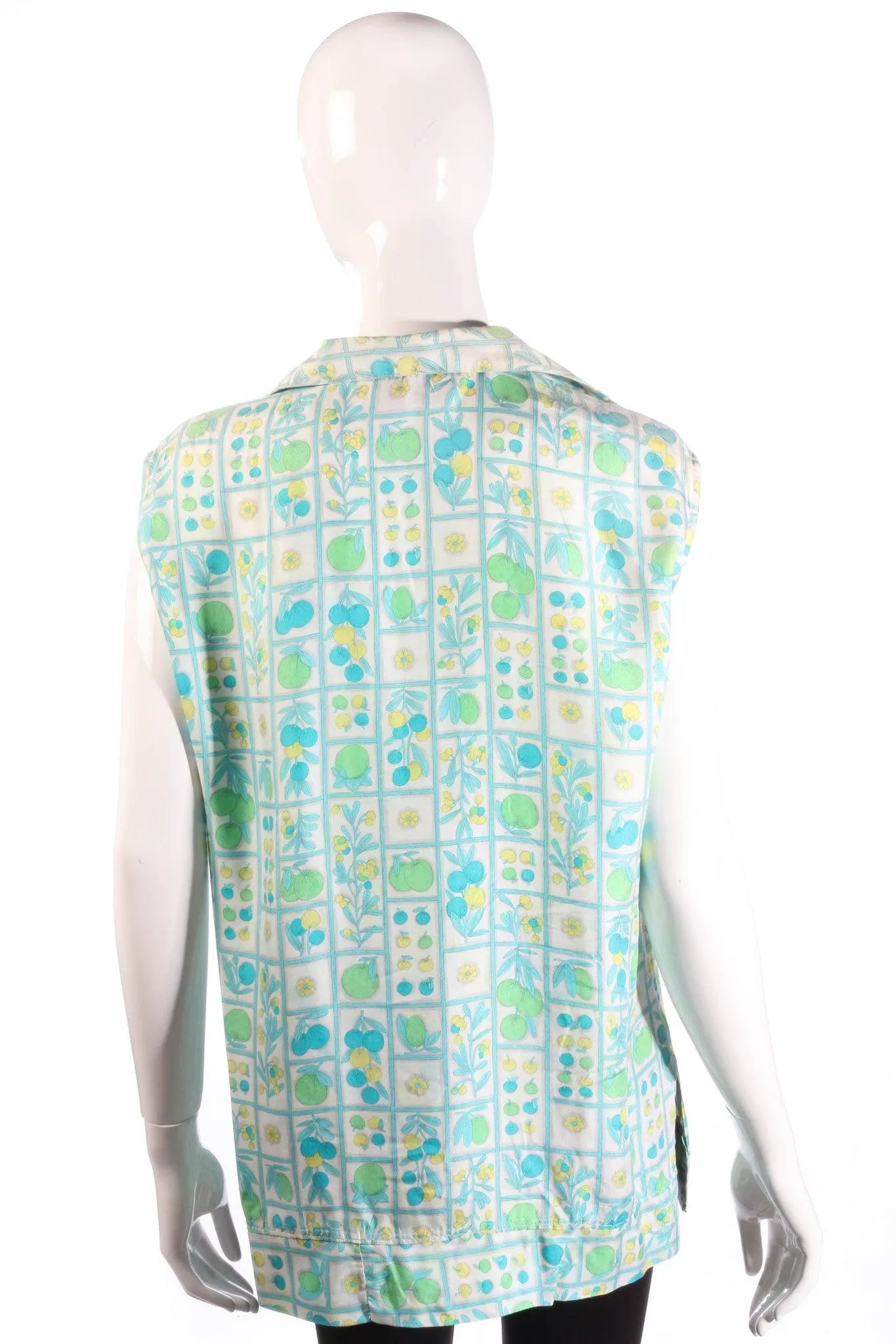 Paola Davilli for Harrods Silk Sleeveless Blouse 1960's Green Floral Size M