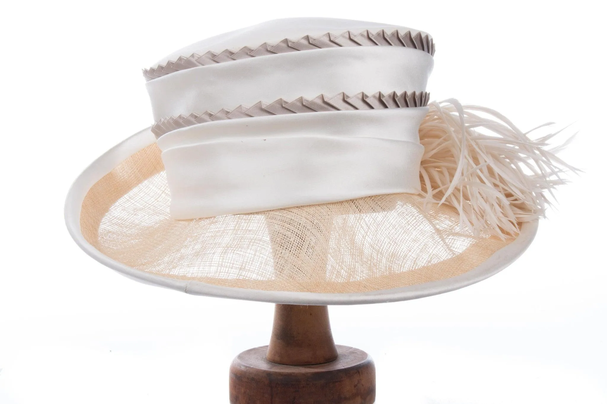 Phillip Somerville Cream Formal Hat with Feather Detail Size 54cm