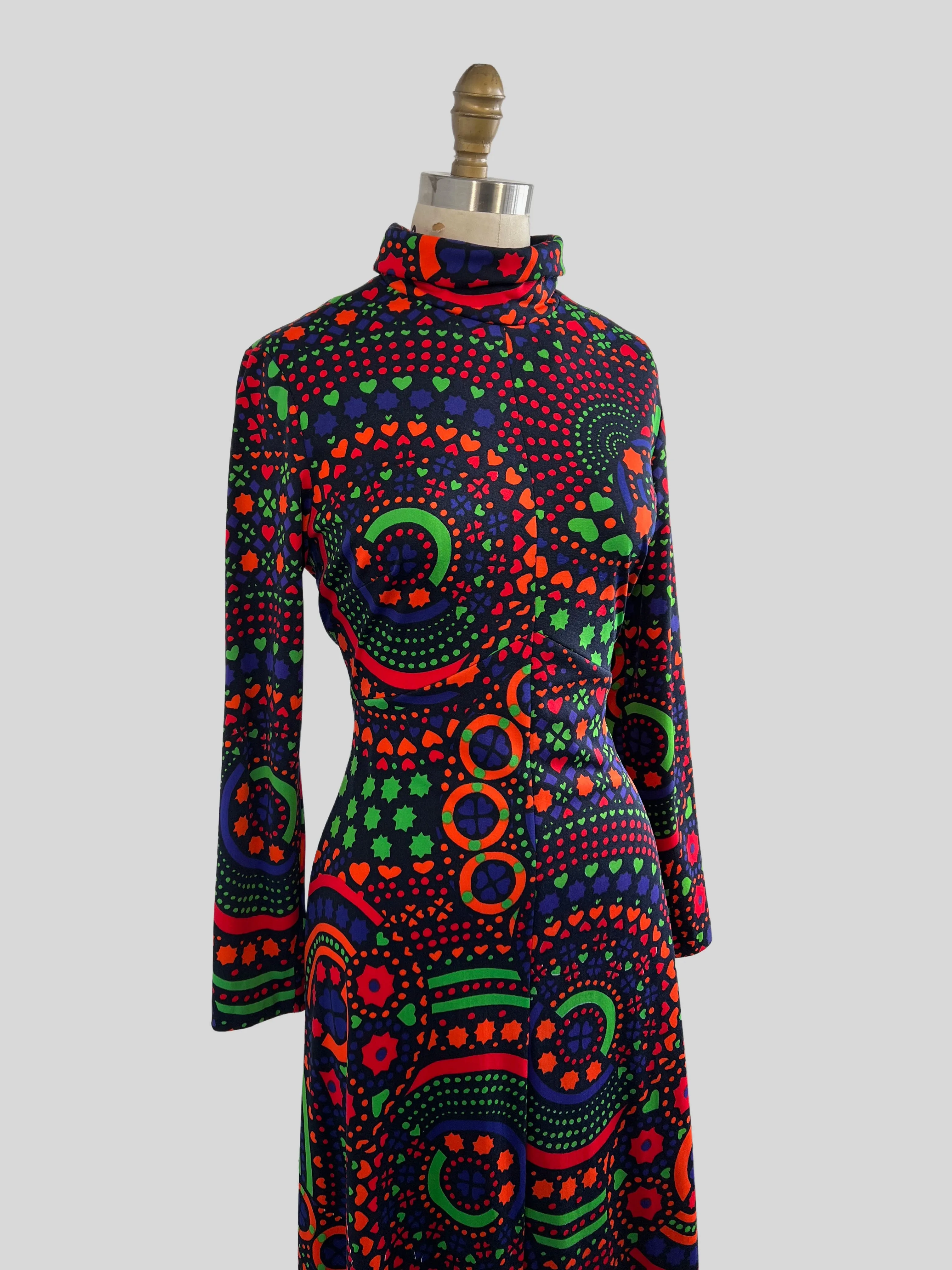 PSYCHEDELIC SWIRL 70s Jersey Knit Maxi Dress by I. Magnin, Medium