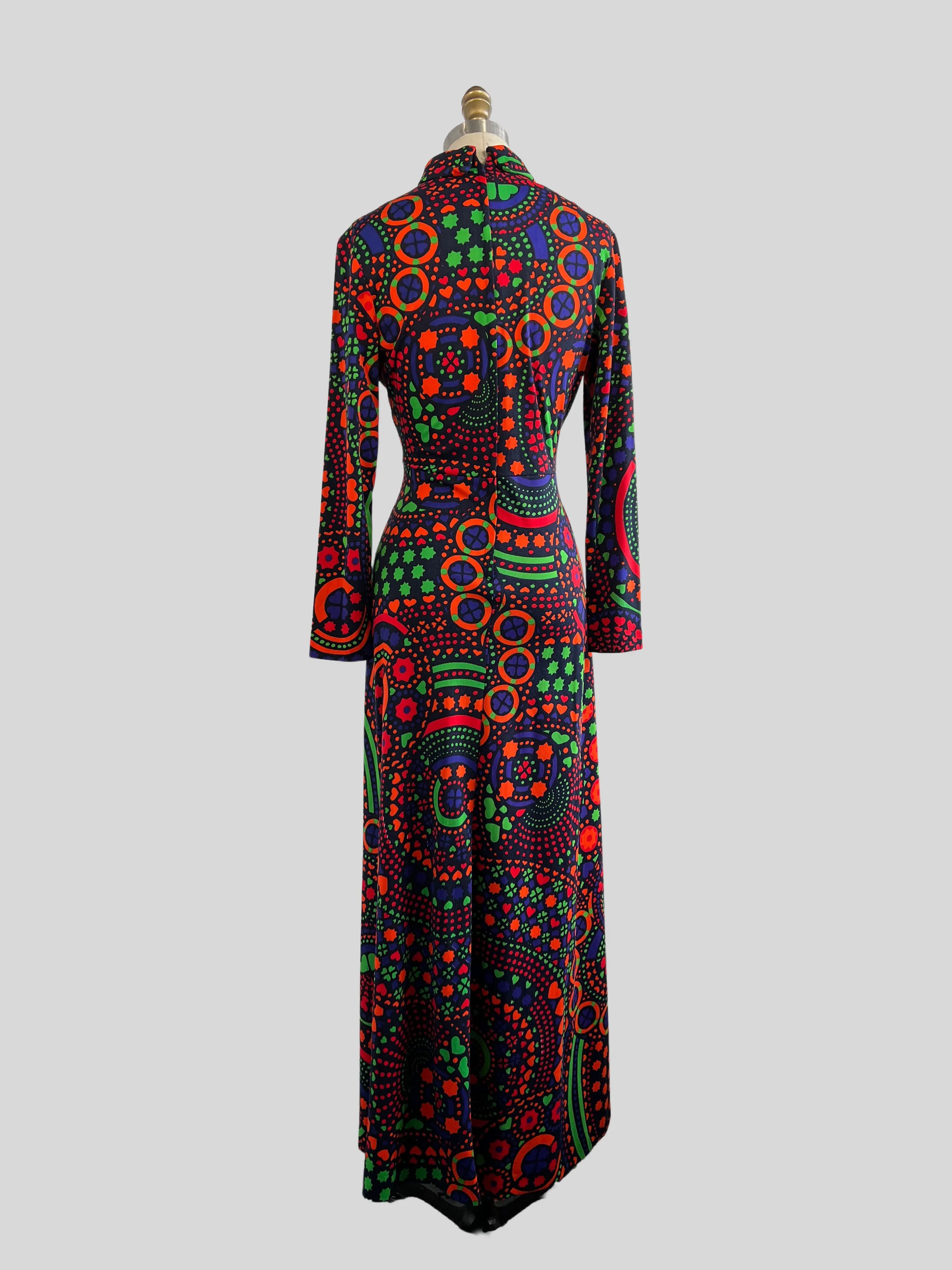 PSYCHEDELIC SWIRL 70s Jersey Knit Maxi Dress by I. Magnin, Medium