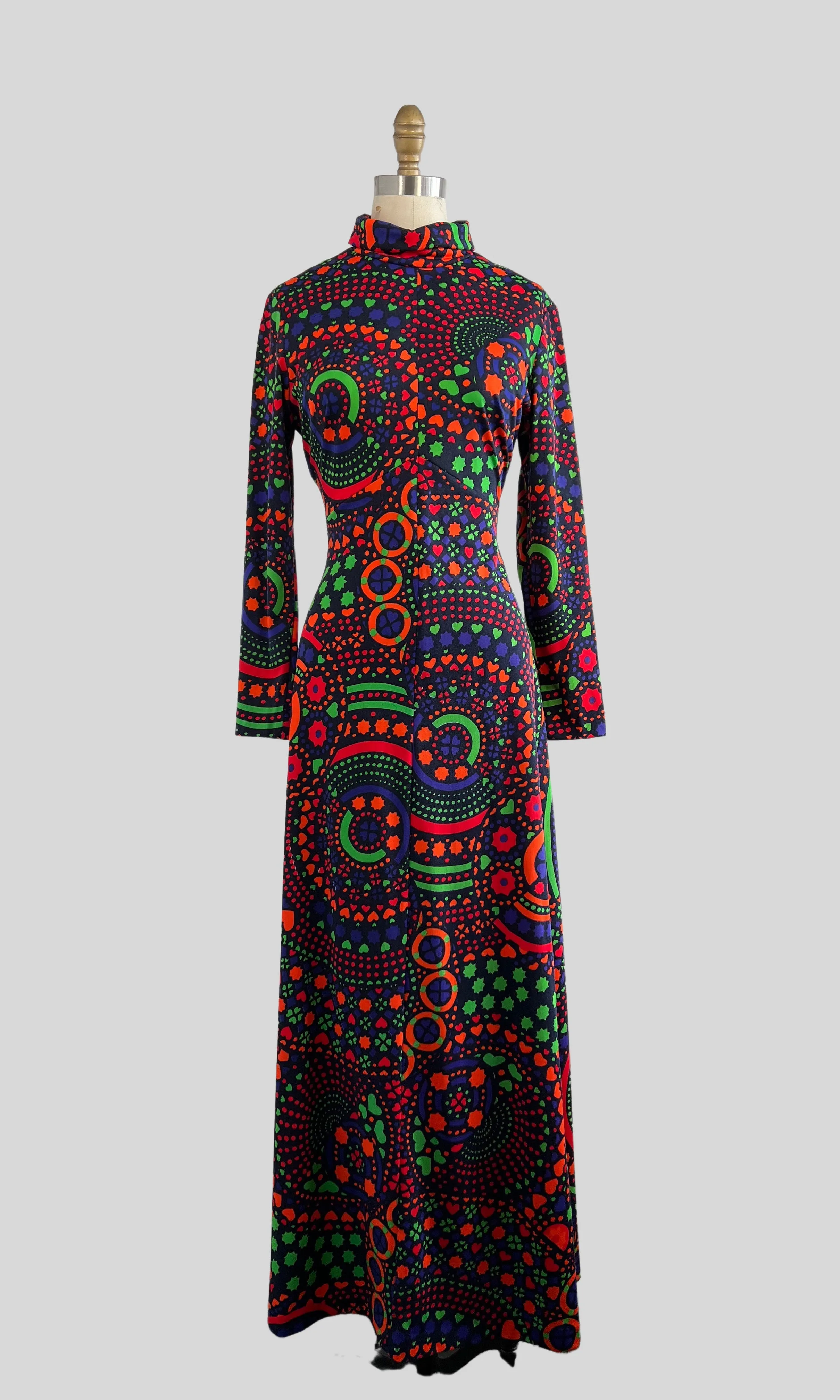 PSYCHEDELIC SWIRL 70s Jersey Knit Maxi Dress by I. Magnin, Medium