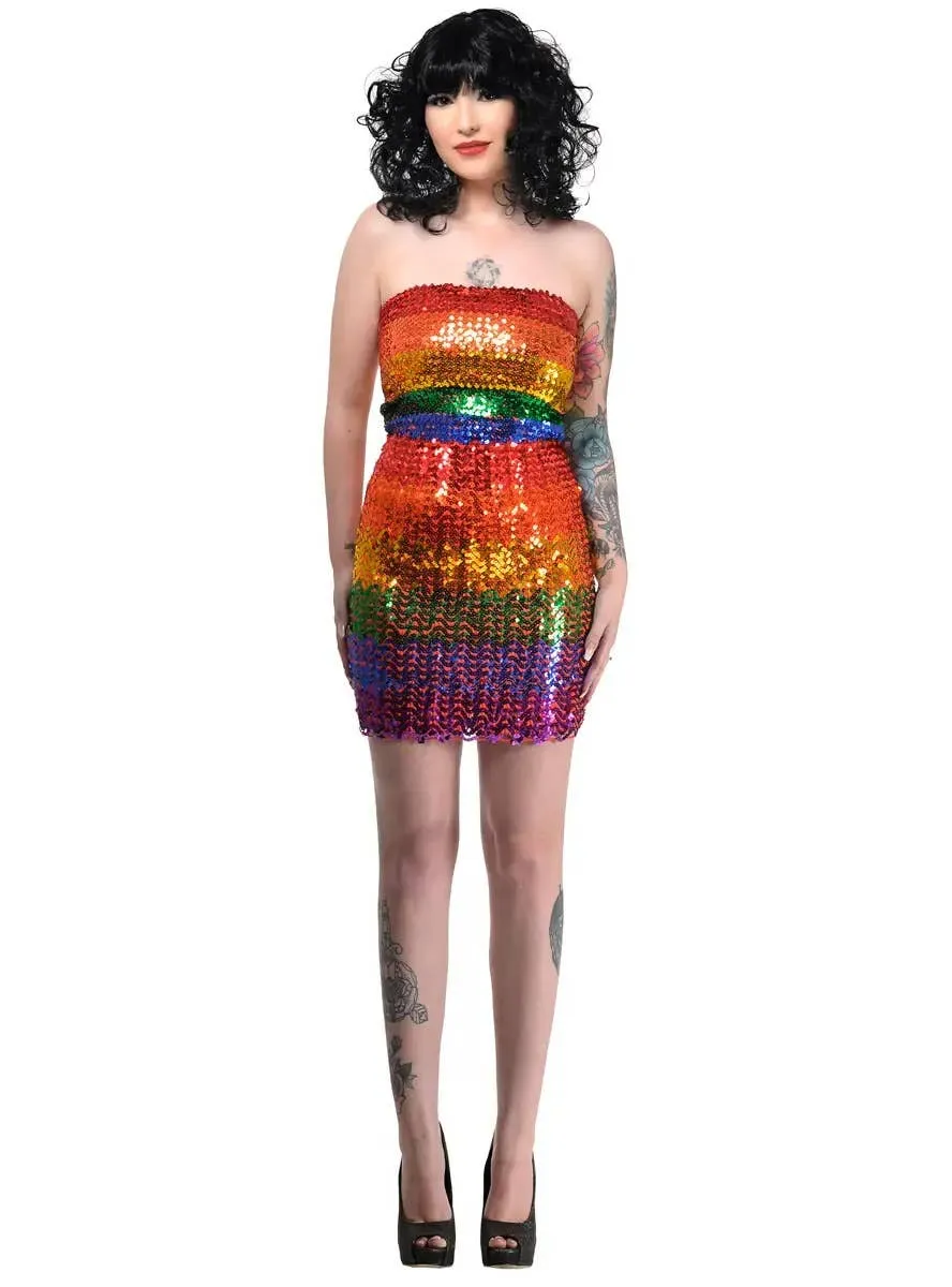 Rainbow Sequin Womens Plus Size Tube Skirt