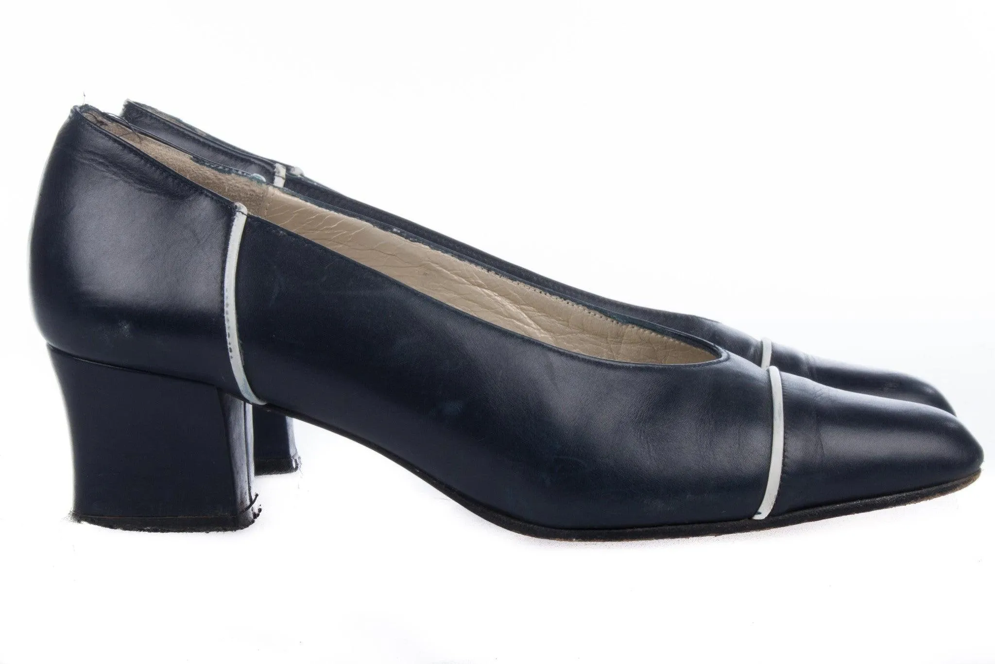 Rebeca Sanver Black Leather Shoes with White Toe Detail Size 36 (UK 3.5)