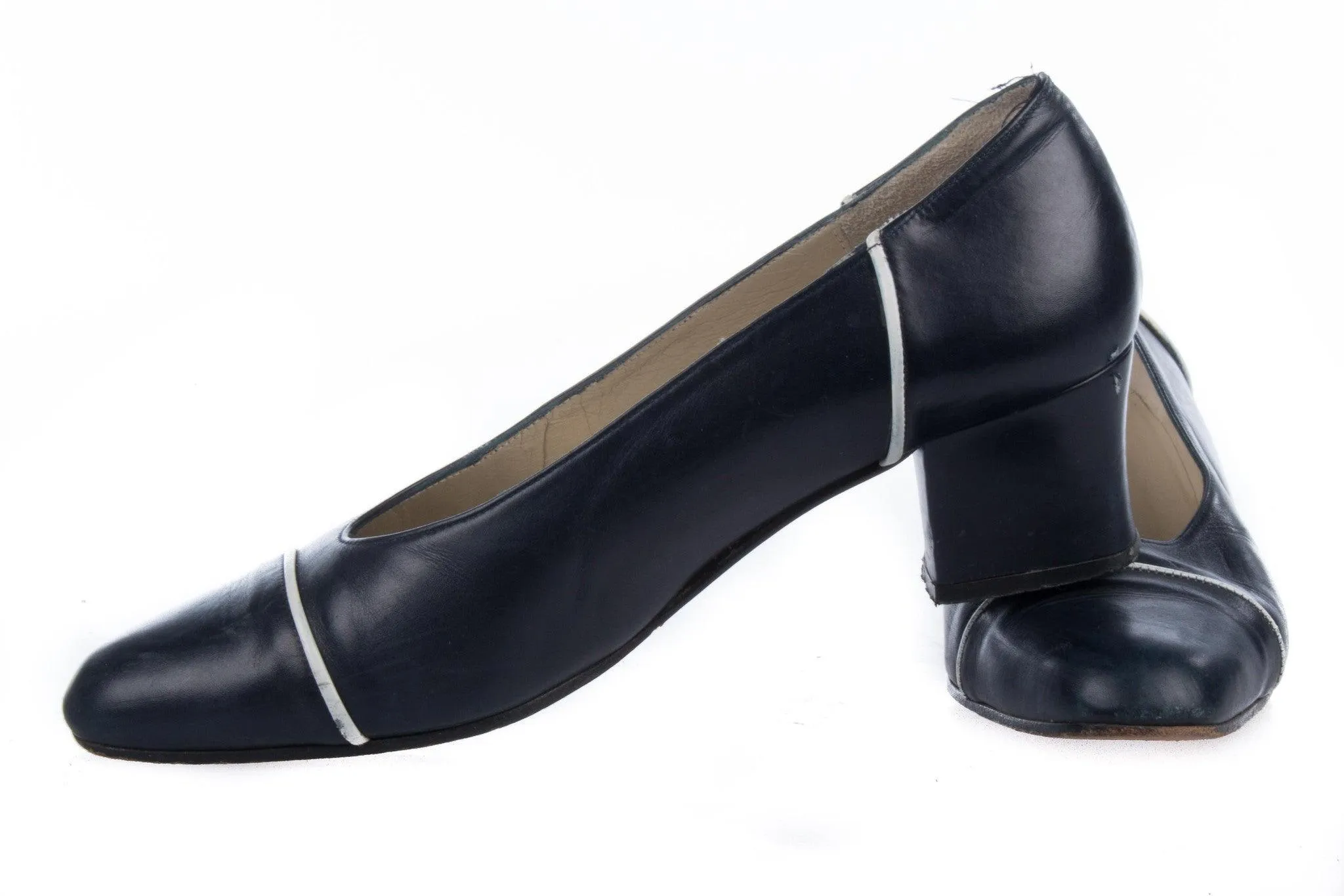 Rebeca Sanver Black Leather Shoes with White Toe Detail Size 36 (UK 3.5)