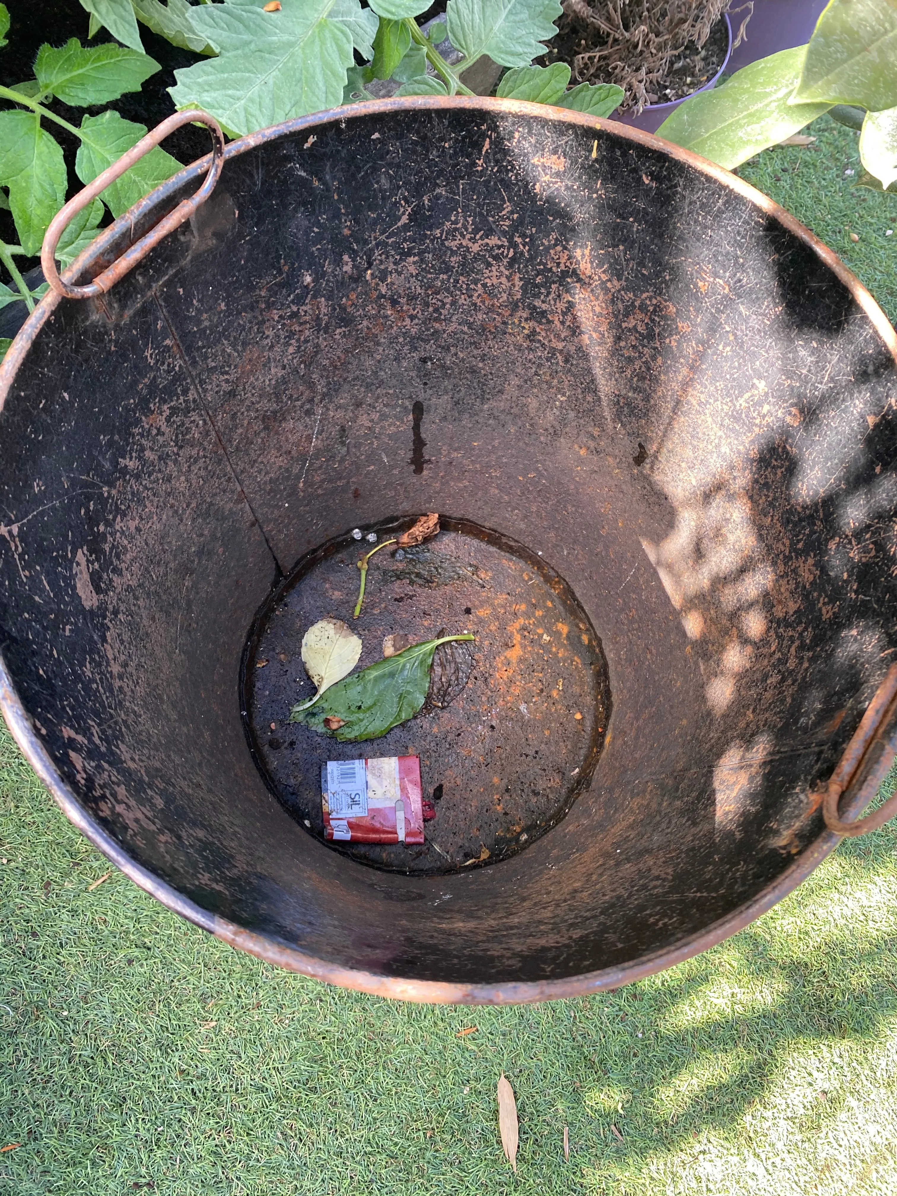 Red galvanised bucket