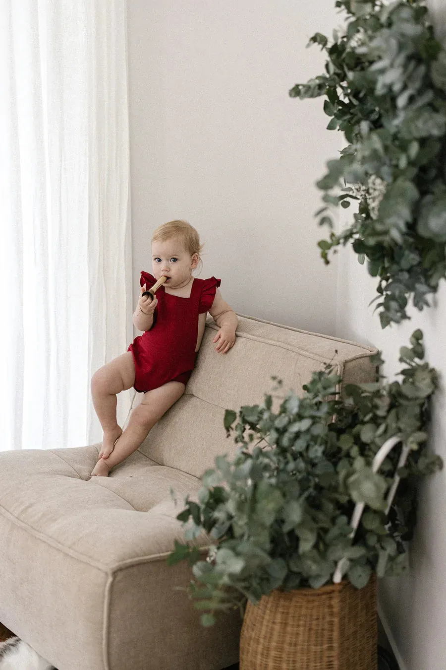 Red Linen Vintage Romper