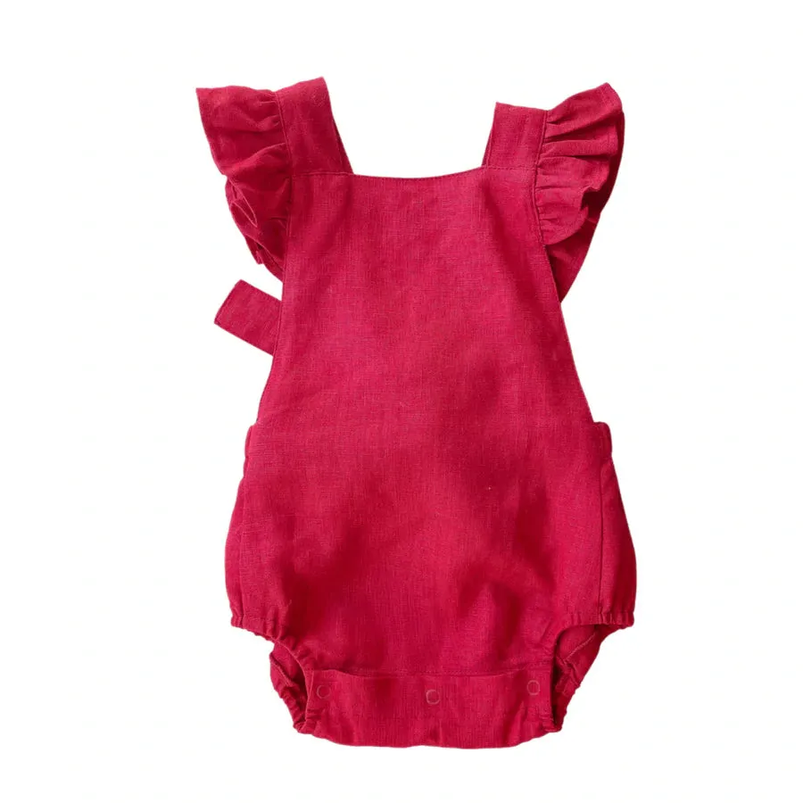 Red Linen Vintage Romper