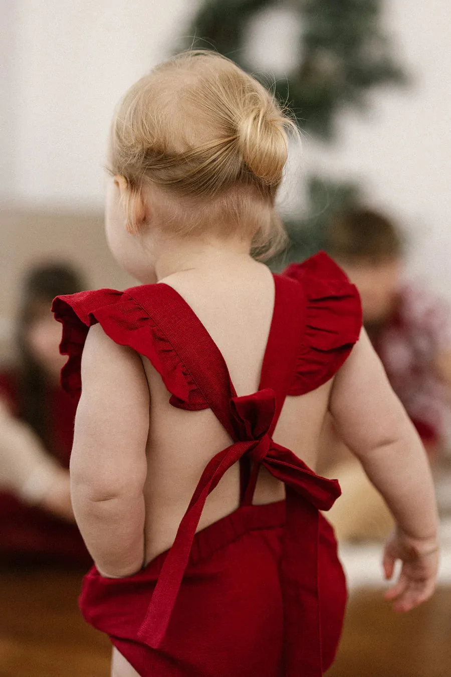 Red Linen Vintage Romper