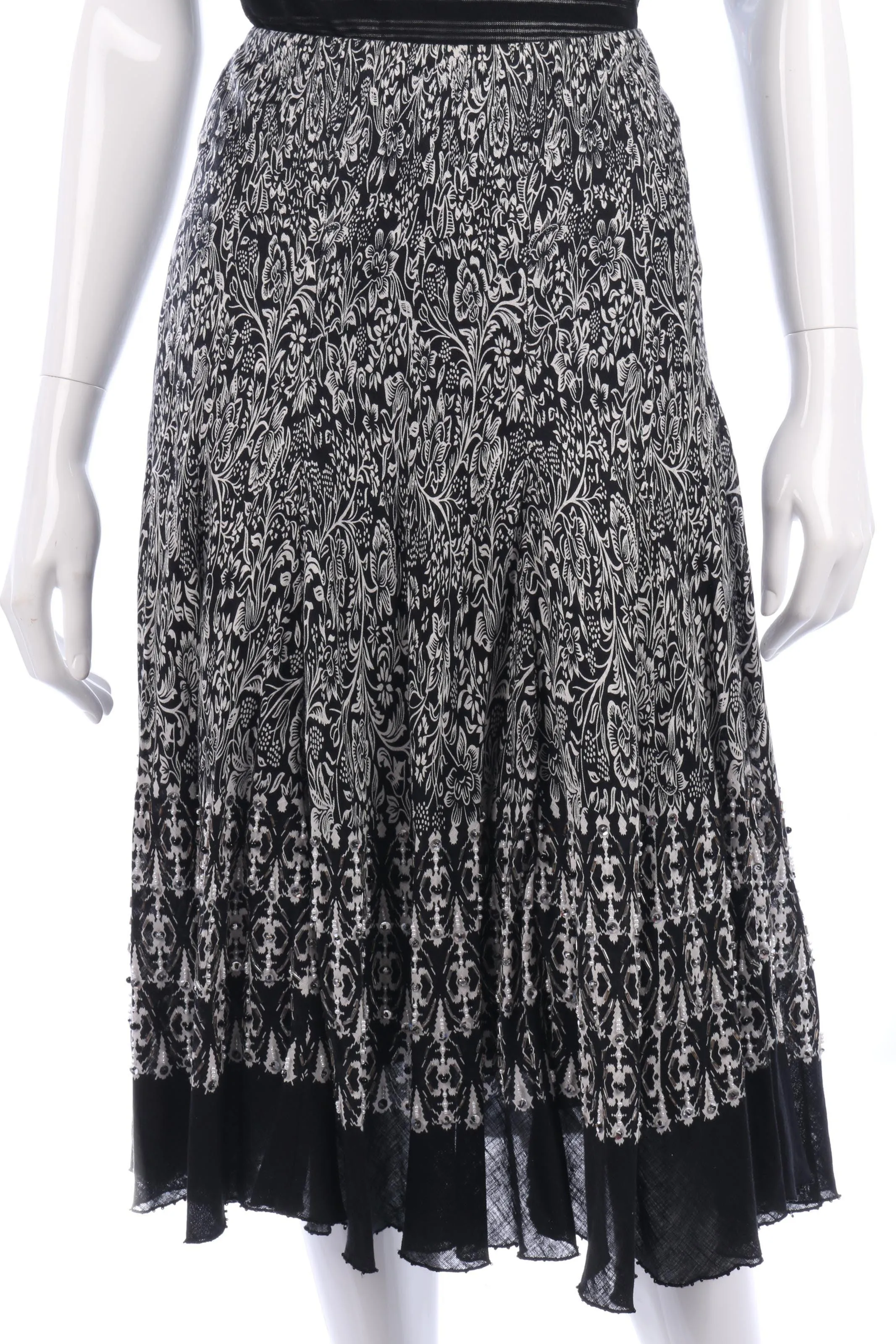 Renato Nucci Skirt Linen Black and Silver Patter with Beads Size UK 10