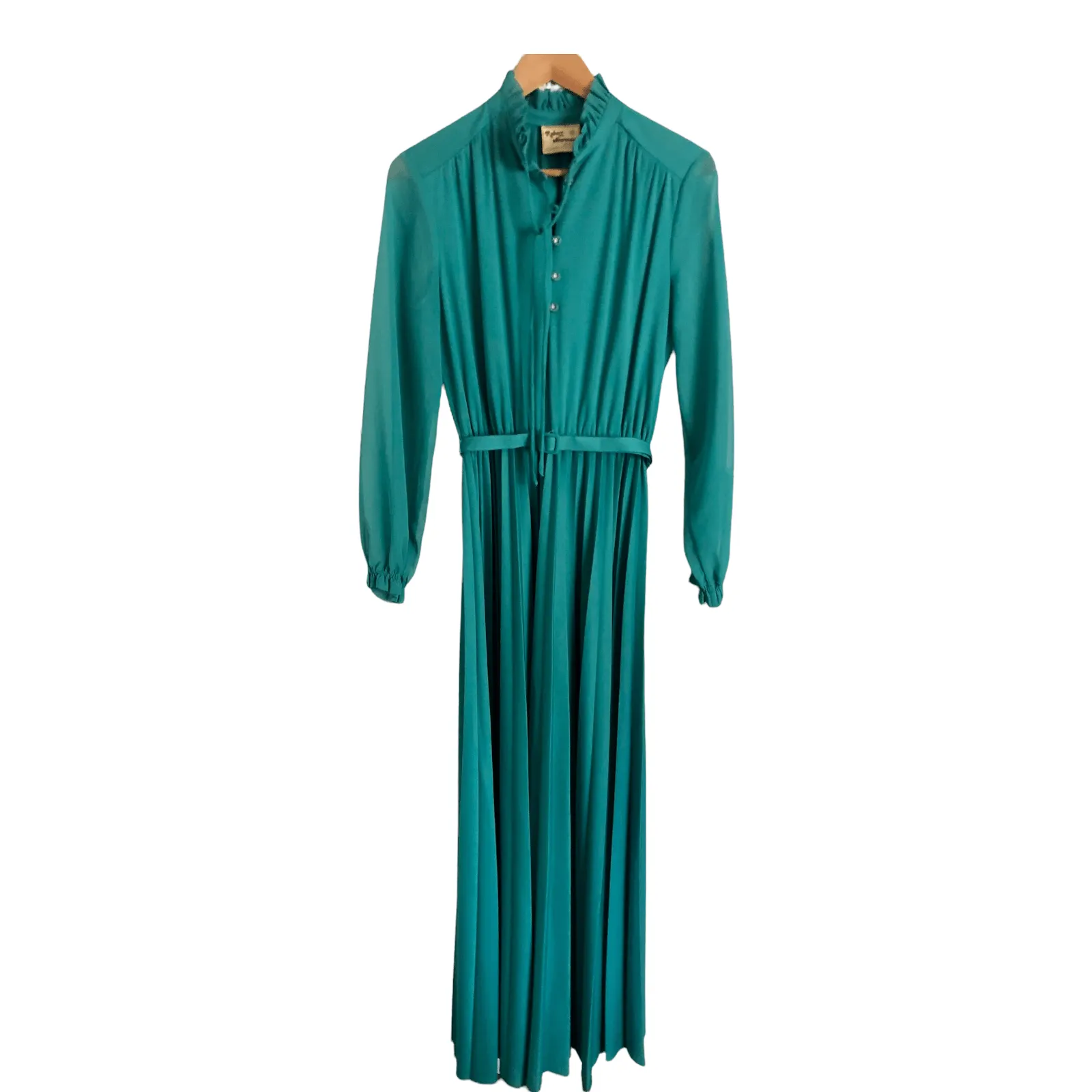 Robert Newman London Vintage Long Sleeve Maxi Dress Jade Green UK Size 12-14