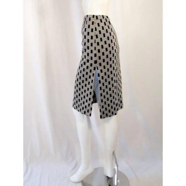 RUDI GERNREICH Black & Silver Knit Checkered Slit Skirt | Size S