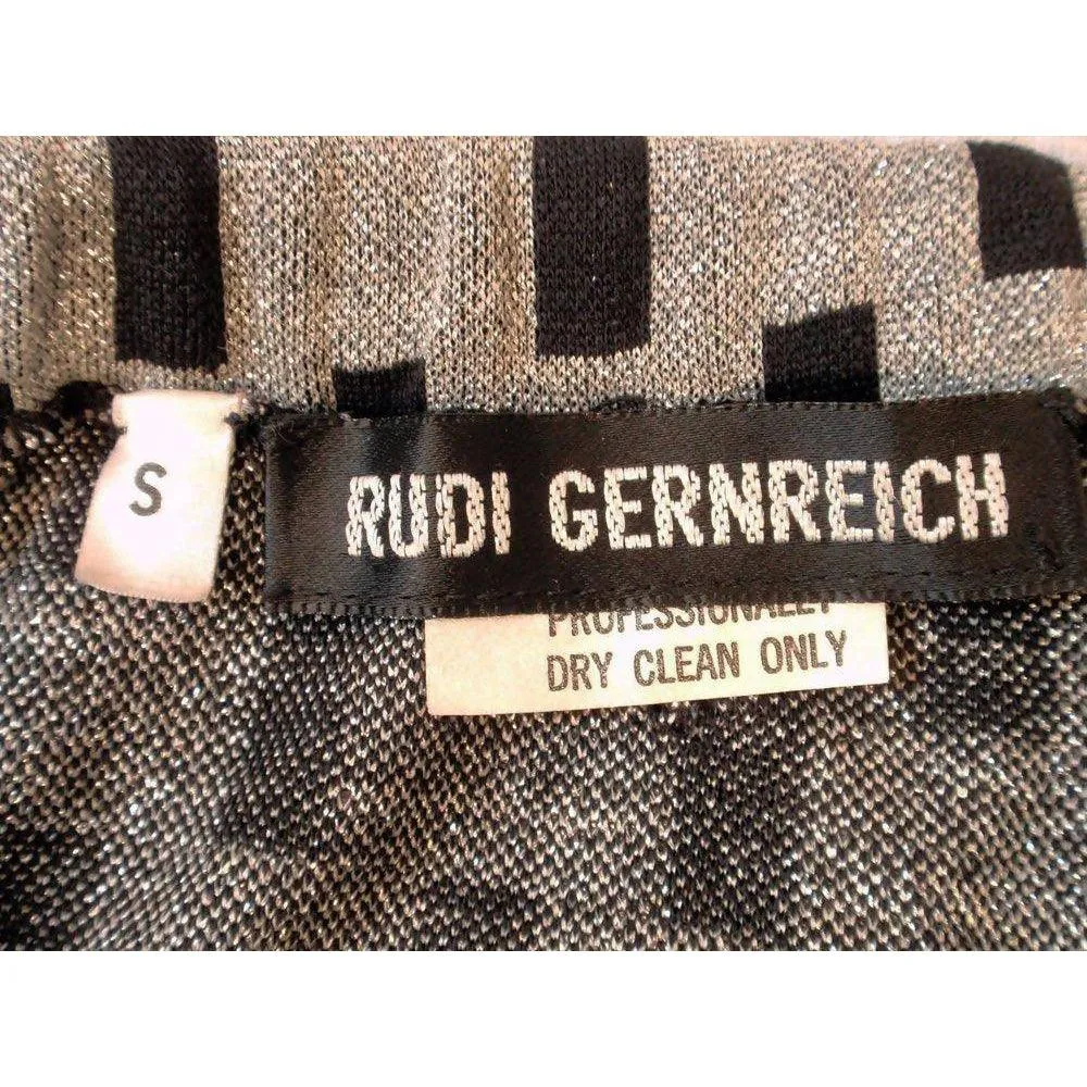 RUDI GERNREICH Black & Silver Knit Checkered Slit Skirt | Size S