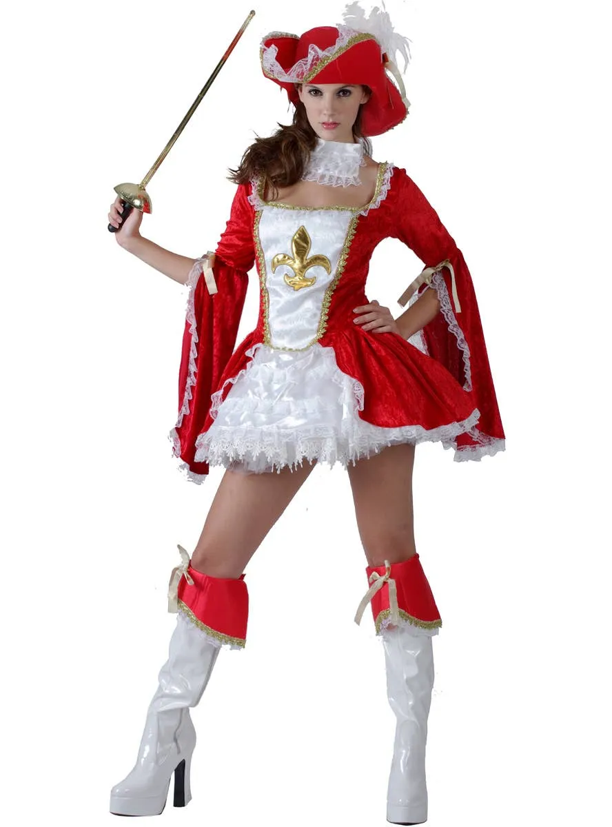 Sassy Red Deluxe Musketeer Womens Fancy Dress Costume