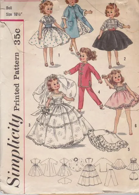 Simplicity 2254 Baby Doll Clothes Dress Petticoat Top Vintage Pattern 1950's