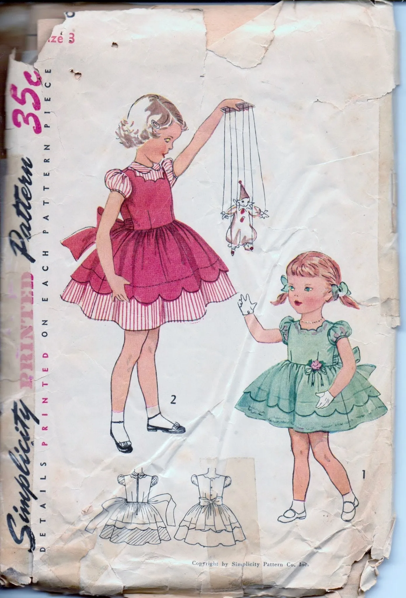 Simplicity 3808 Little Girls Toddler One-Piece Dress Vintage 1950's Sewing Pattern