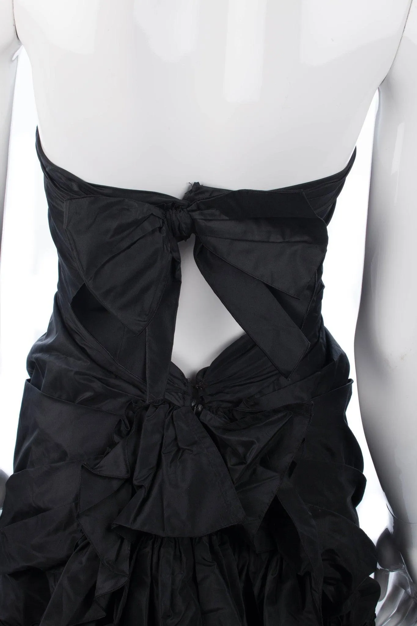 Superb Taffeta Vintage Cocktail Dress with Ruffle Details Black Uk Size 8 (S)