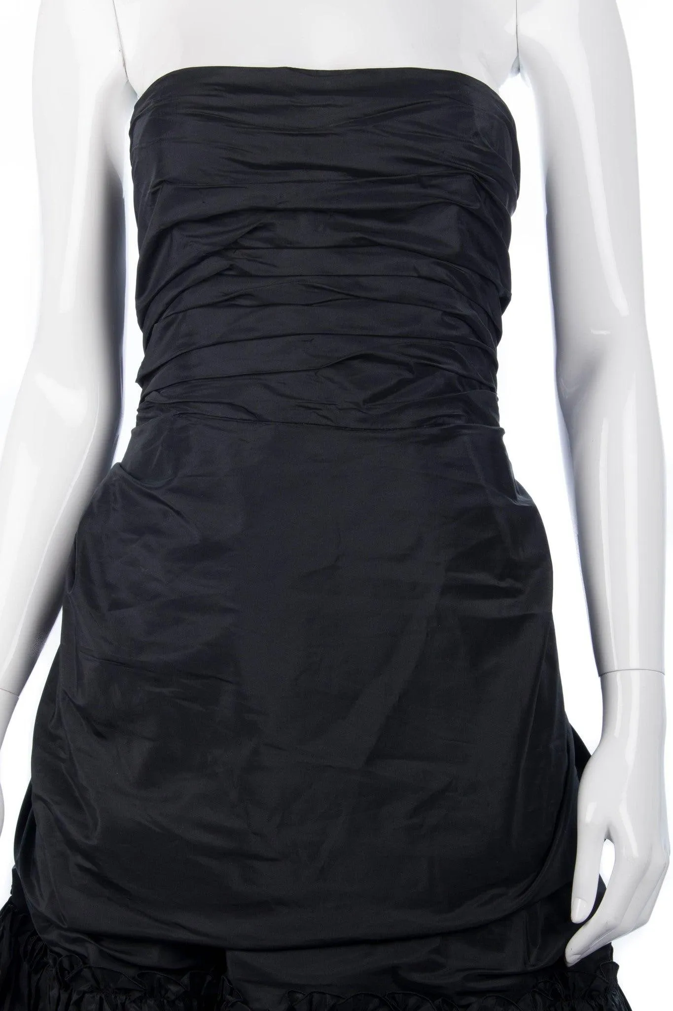 Superb Taffeta Vintage Cocktail Dress with Ruffle Details Black Uk Size 8 (S)