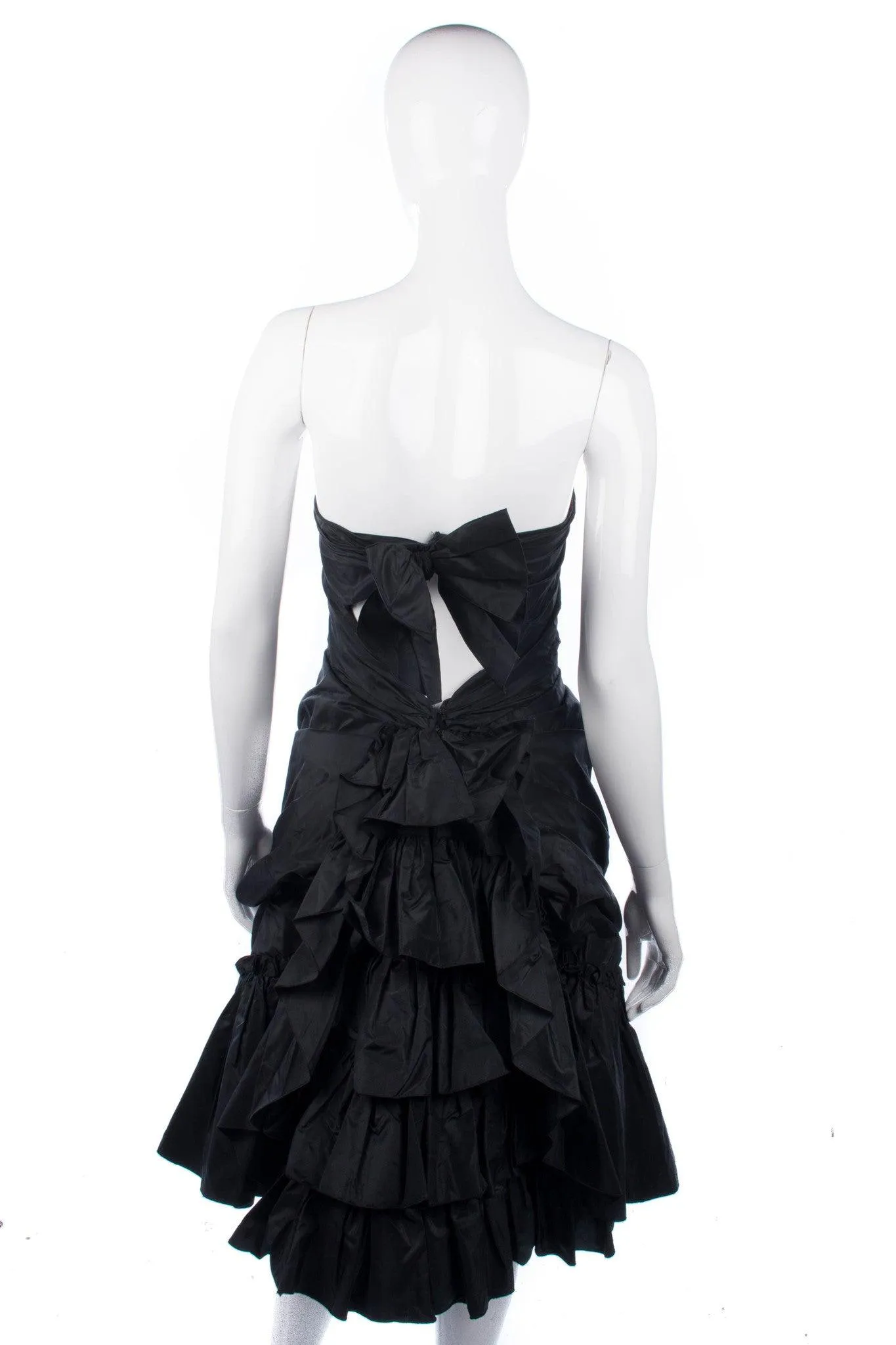 Superb Taffeta Vintage Cocktail Dress with Ruffle Details Black Uk Size 8 (S)