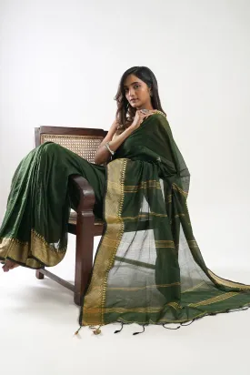 Teejh Gusto Green Mulmul cotton Saree with Blouse Piece