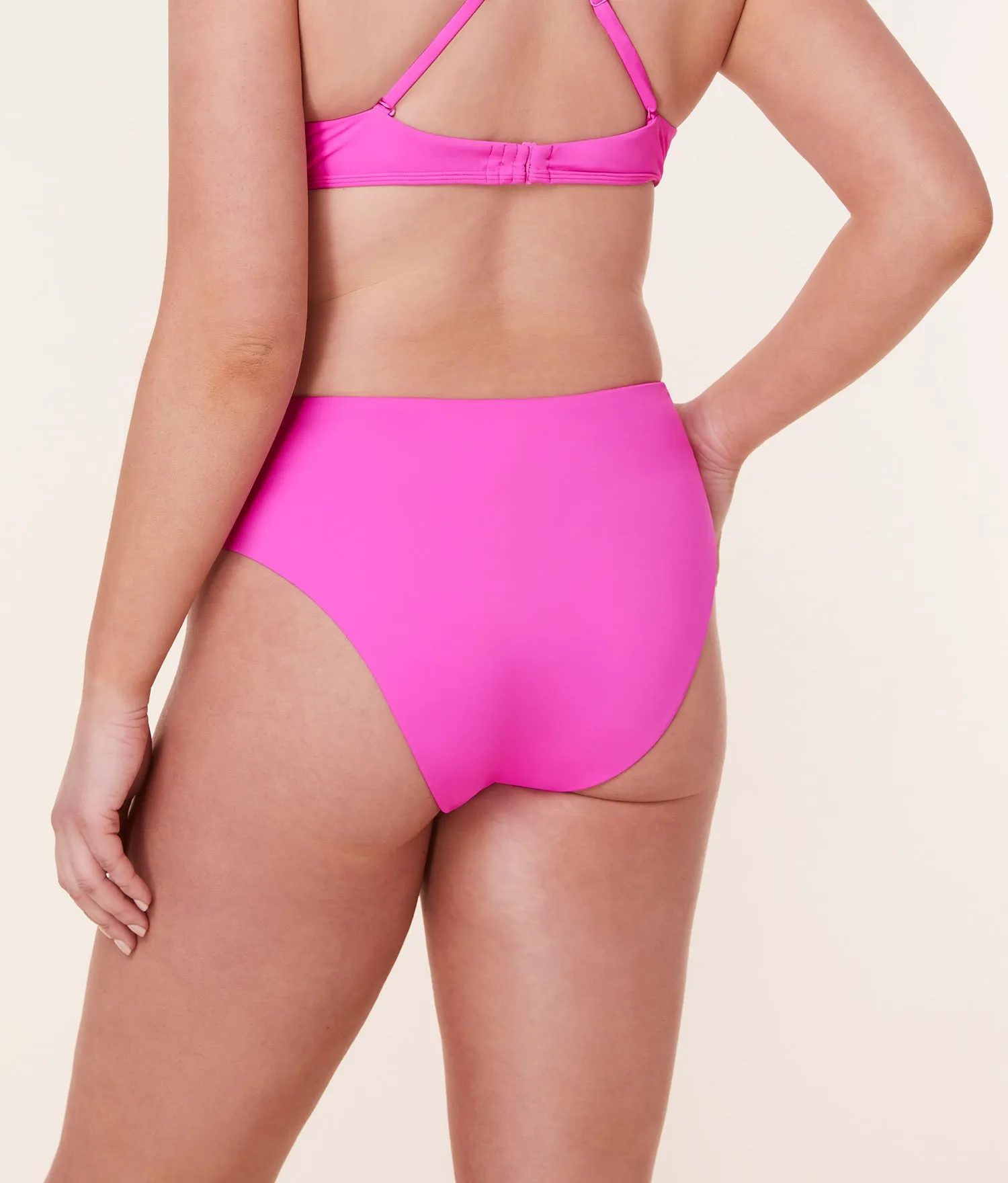 The 90s High Waist Bikini Bottom - Eco Nylon - Neon Orchid