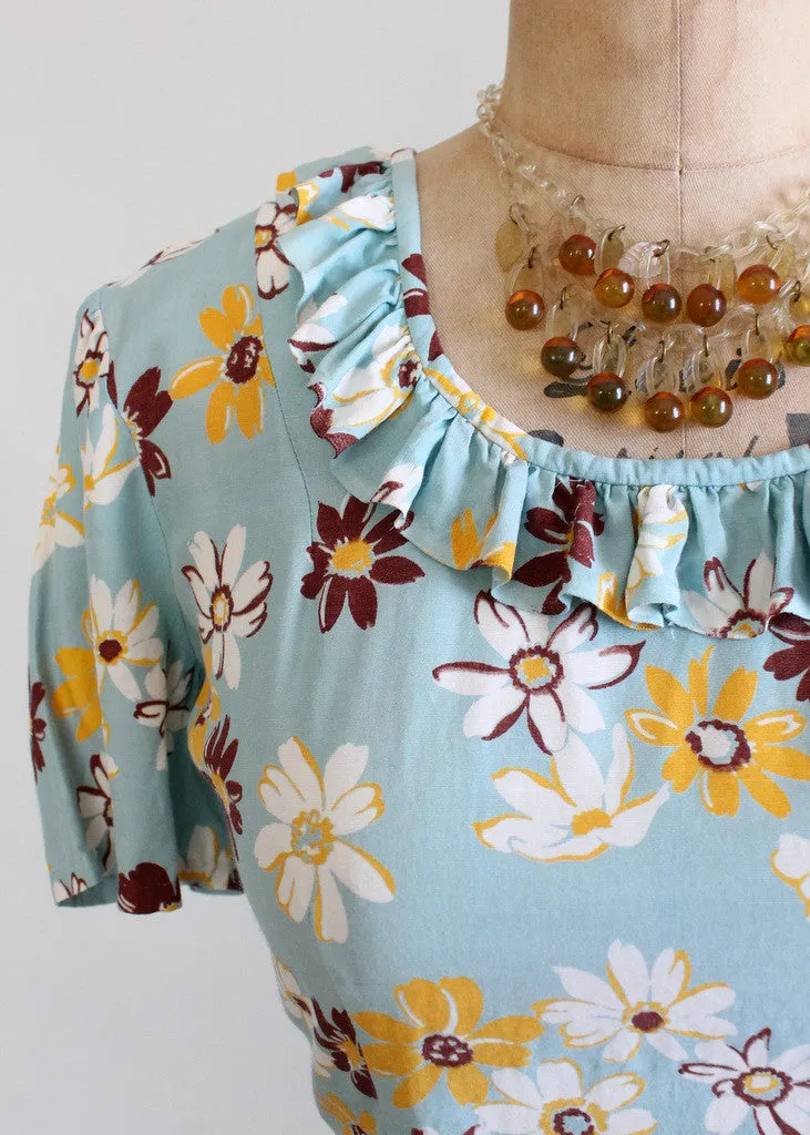 Vintage 1940s Daisy Print Skirt and Peplum Top Set