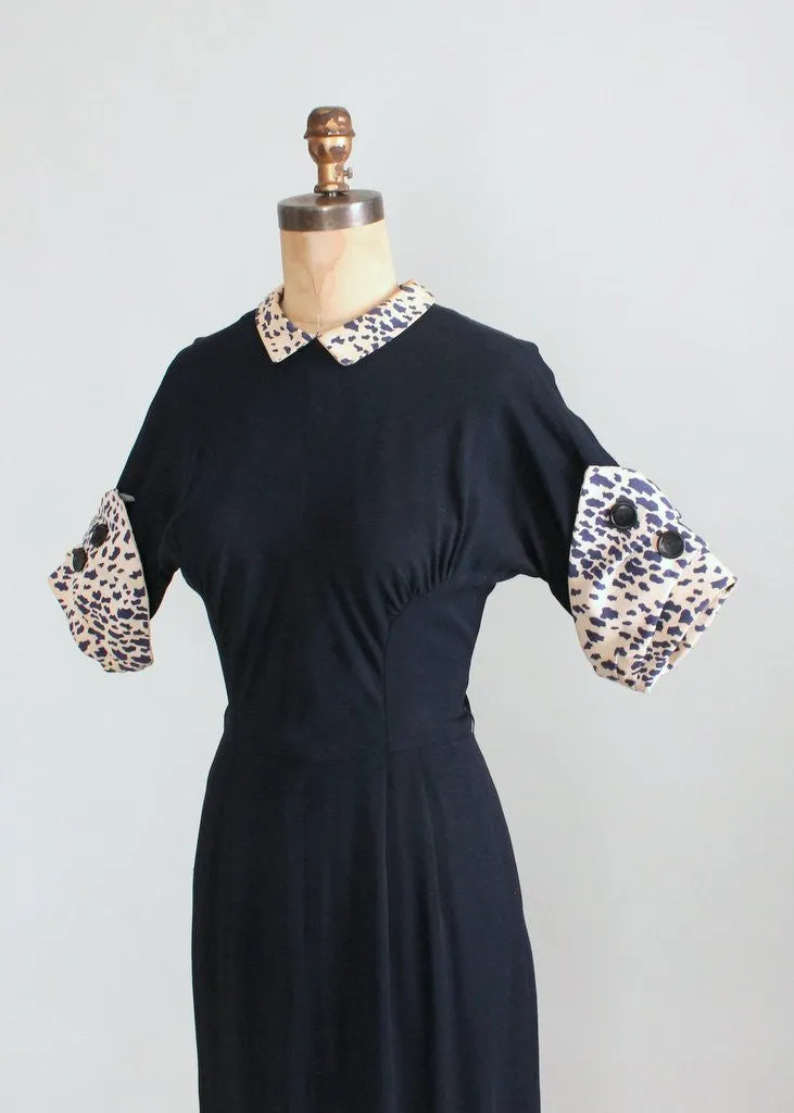 Vintage 1940s Navy Rayon Off the Cuff Day Dress