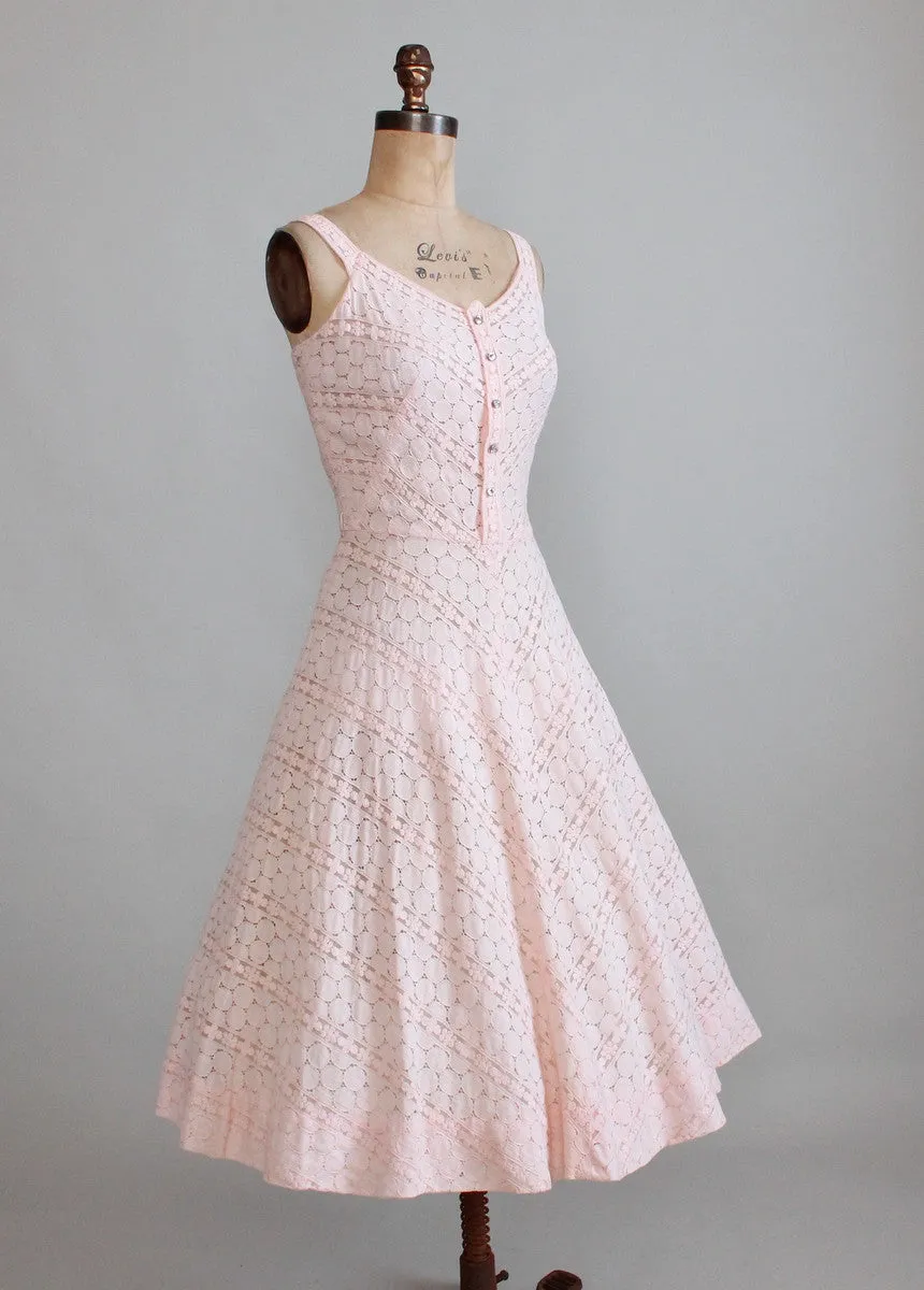 Vintage 1950s Pink Lace Party Dress and Bolero Jacket