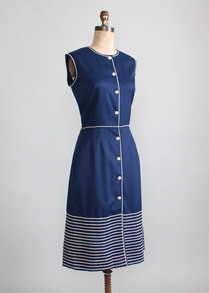 Vintage 1960s Pat Premo Navy Cotton Day Dress