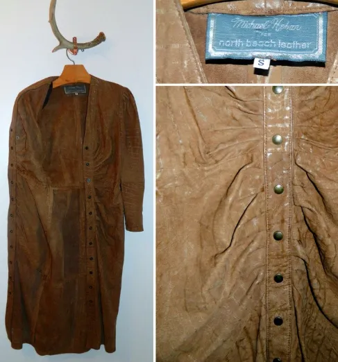 vintage 1980s brown leather dress / North Beach Leather Michael Hoban XS S