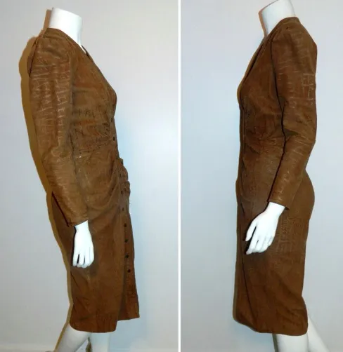 vintage 1980s brown leather dress / North Beach Leather Michael Hoban XS S