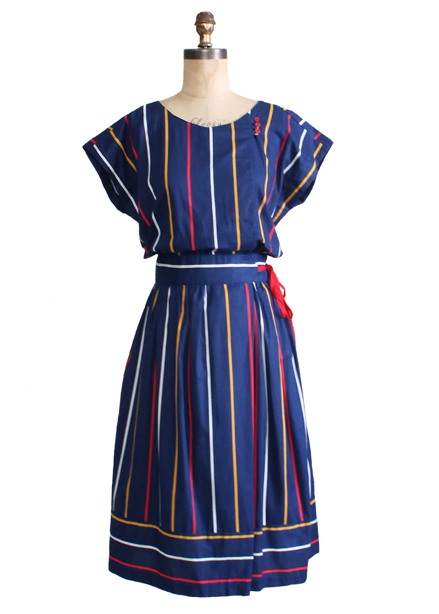 Vintage 1980s Primary Stripes Cotton Day Dress