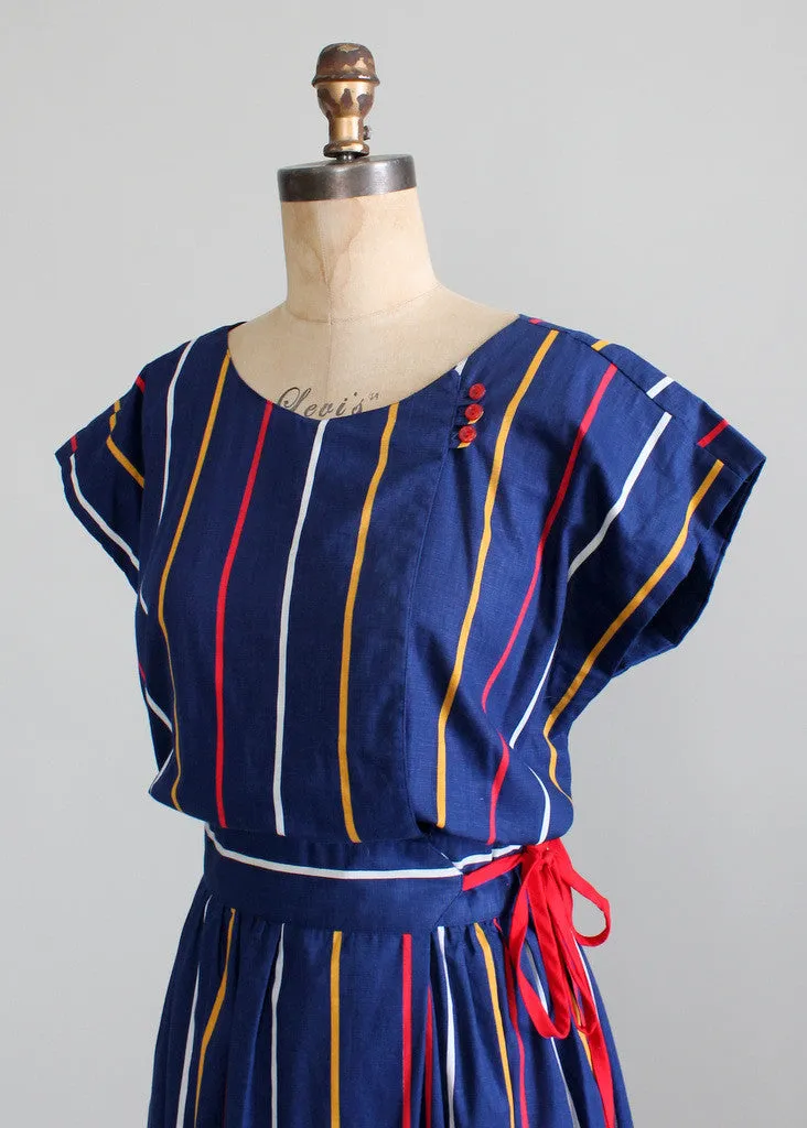 Vintage 1980s Primary Stripes Cotton Day Dress