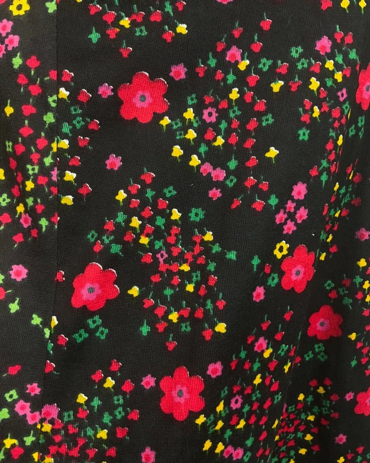 VINTAGE 60s 70s BLACK RED PINK GREEN FLORAL DAISY MOD BOHO MAXI SKIRT 8