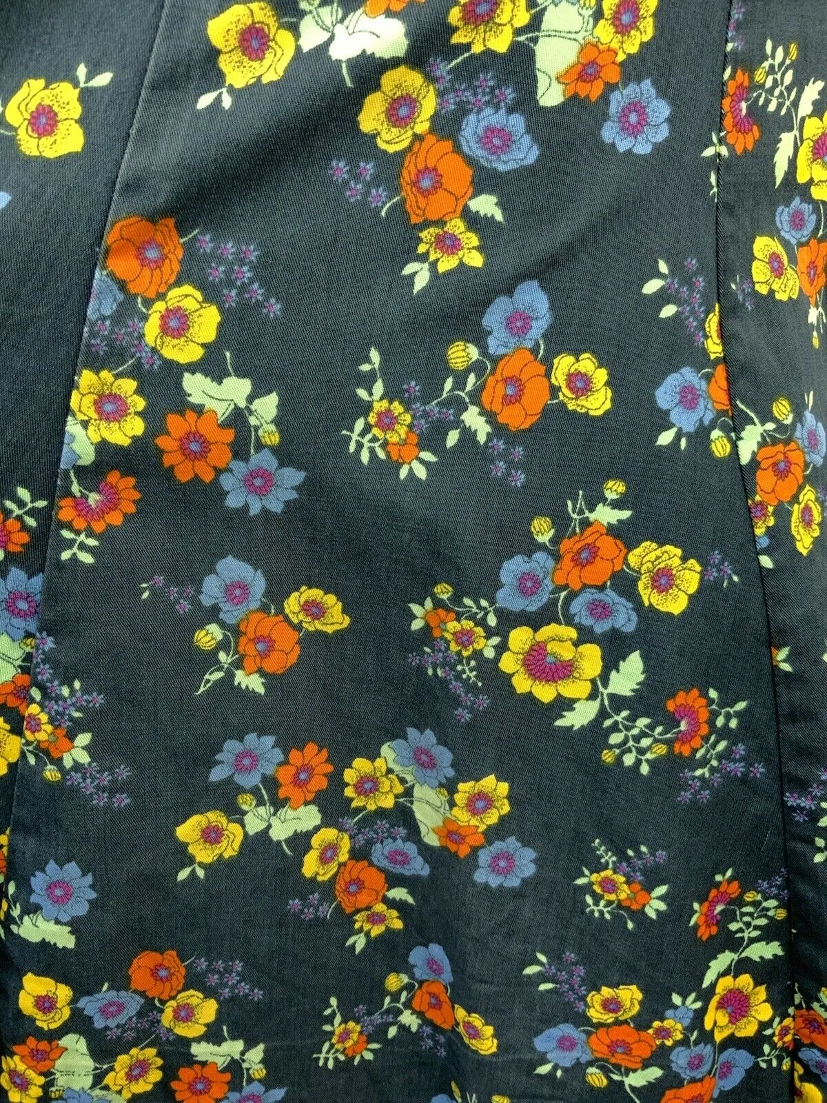 VINTAGE 60s 70s BLUE YELLOW ORANGE FLORAL PRINCESS SWING DRESS 12 14