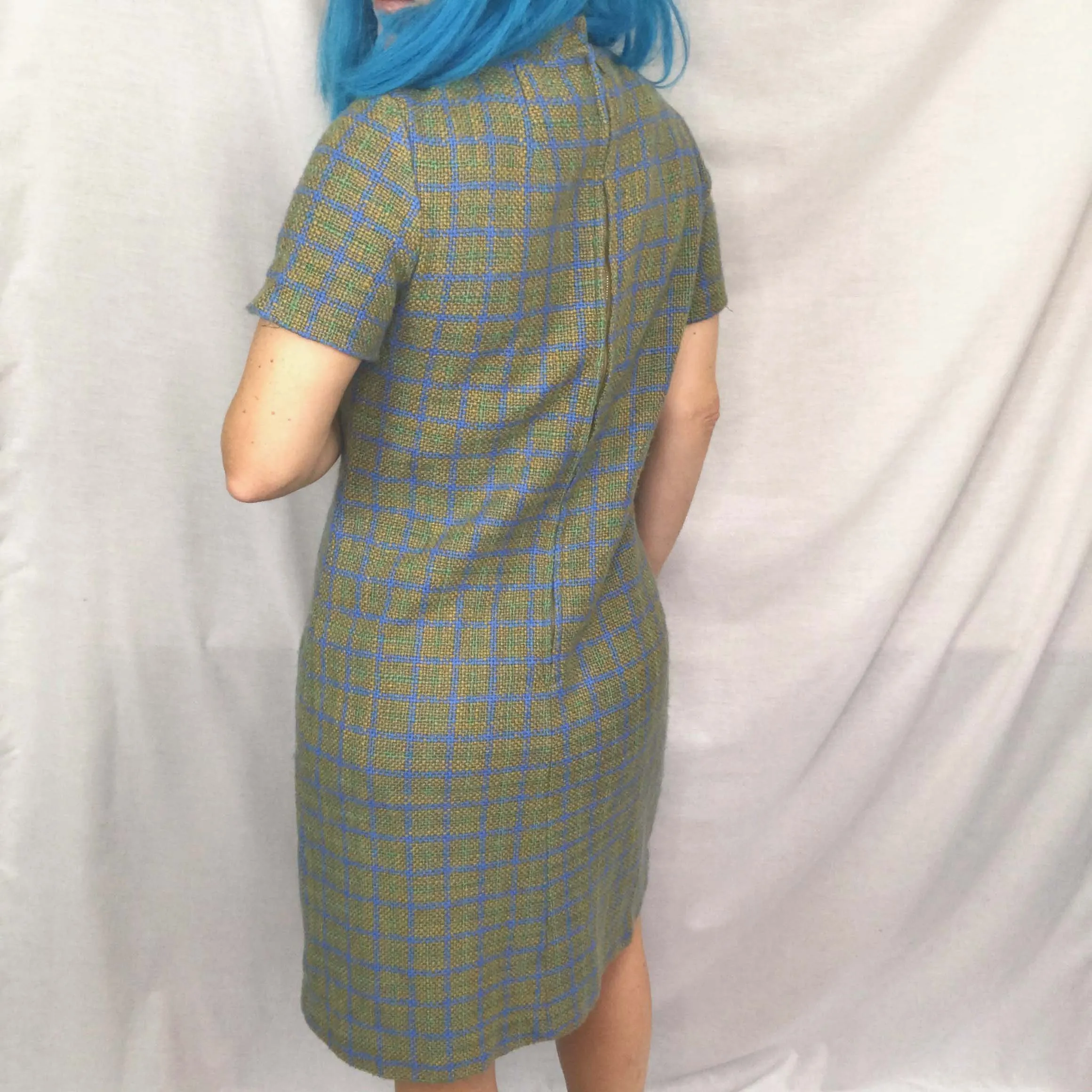 Vintage 60s | MOD A Line Mock Neck Plaid Groovy GoGo Boho Hippie Mini Dress | S