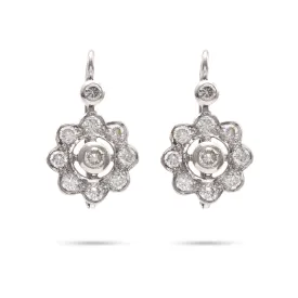 Vintage Austrian Diamond 14k White Gold Cluster Earrings