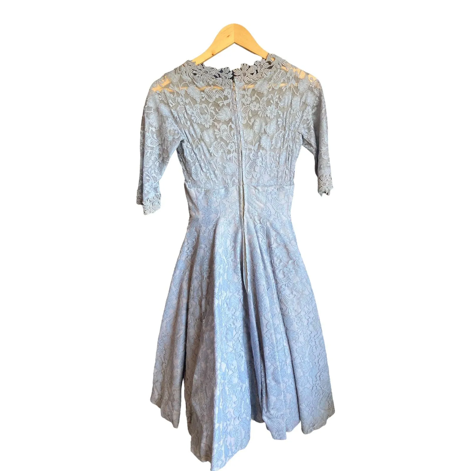 Vintage Blue  3/4 Sleeve lace Overlay Cocktail Dress UK Size 6