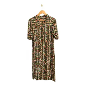 Vintage Cotton Black Multi-Coloured Floral Long Sleeved Dress UK Size 16