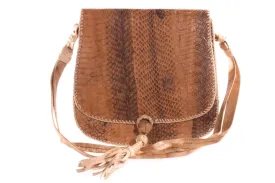 Vintage Cross Body Handbag Light Brown Snakeskin with Tassel